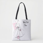 Fashion Bride Pink Text tote<br><div class="desc">A mid-century style design with a retro touch featuring line drawings of a bride in pink and white on a white background. Inspired by dress patterns and fashion illustrations from the 1950s and 1960s. A customizable design for you to personalise with your own text, images and ideas. An original digital...</div>