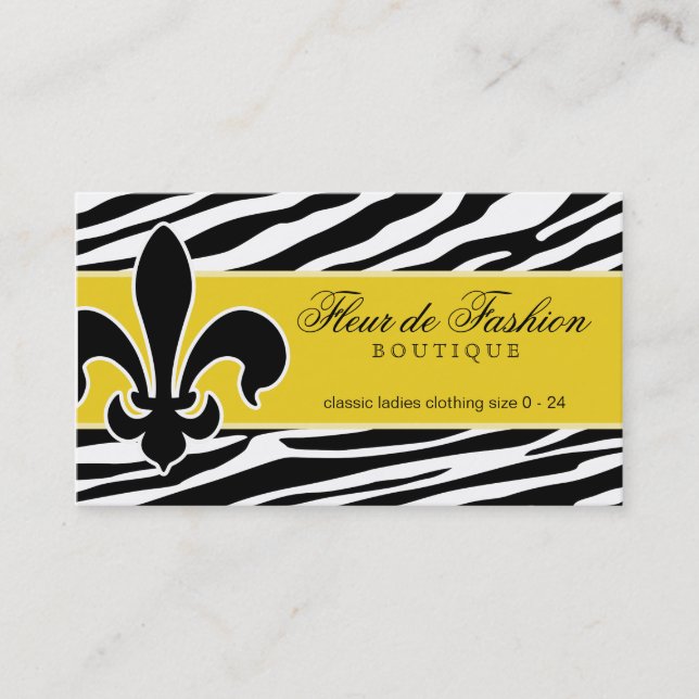 Fashion Business Card Fleur de lis zebra yellow (Front)