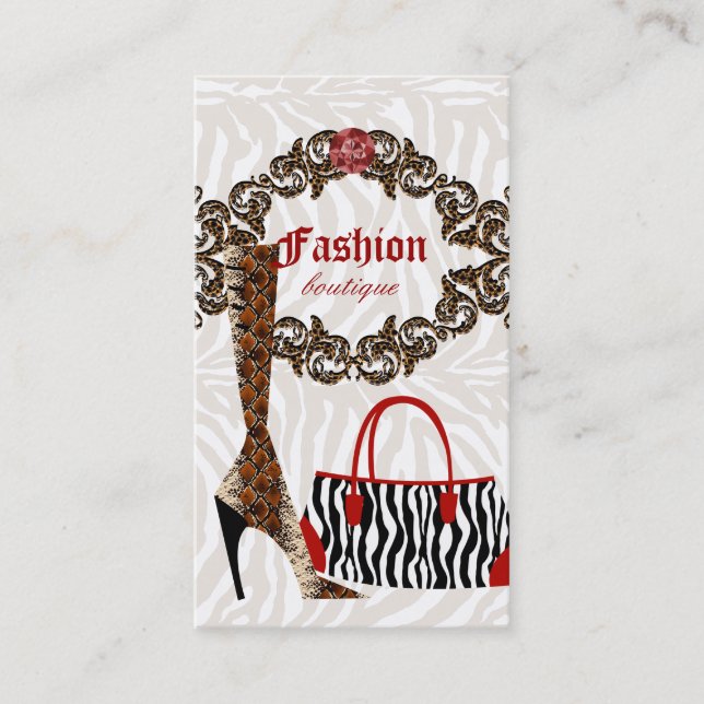 Fashion Business Card Handbag Boot Leather Zebra 2 (Front)