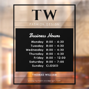 Fashion Business Hours Black Semi-transparent Window Cling