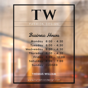 Fashion Business Hours Black Transparent Window Cling