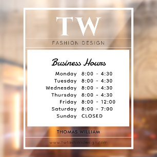 Fashion Business Hours White Semi-transparent  Window Cling