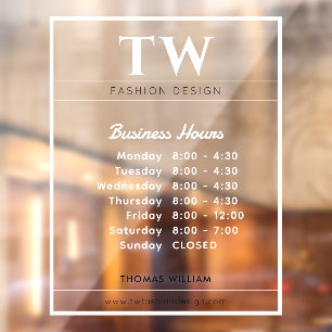 Fashion Business Hours White Transparent  Window Cling