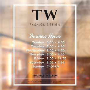 Fashion Business Hours White Transparent Window Cling