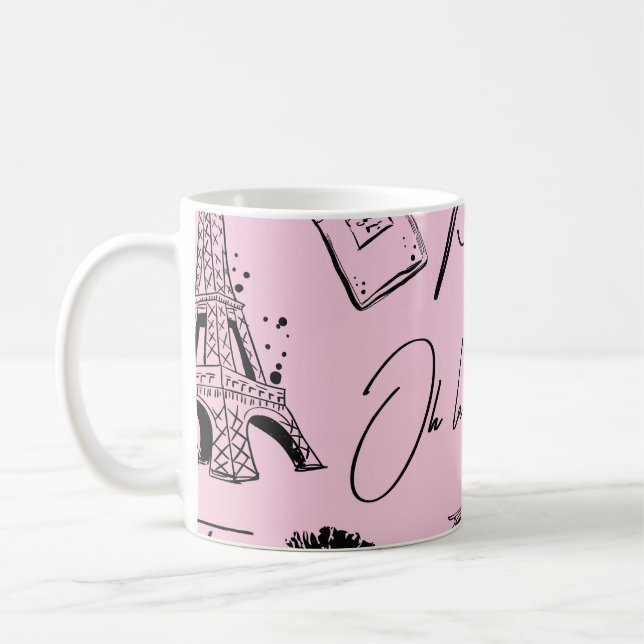 Fashion, calligraphy, Eiffel Tower, lips Coffee Mug (Left)