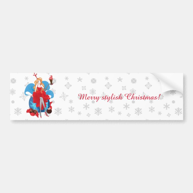 Fashion Christmas stylish red grey illustration Bumper Sticker (Front)