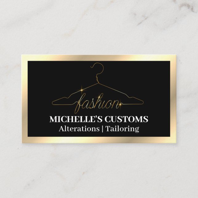 Fashion Coat Hanger Logo | Gold Business Card (Front)