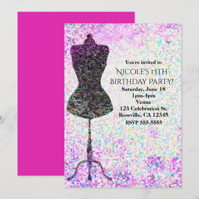 Fashion Confetti Mannequin Invitations (Devant / Derrière)