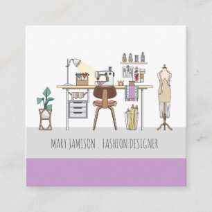 Fashion Design Studio And Tools Square Business Card