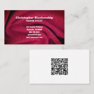Fashion Designer Burgundy Fabric QR Code Custom Business Card
