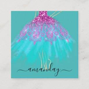 Fashion Designer Glitter Dress Logo QR Gold Green Square Business Card