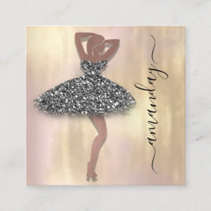 Fashion Designer Shop Rose Black Dress QR Code  Square Business Card