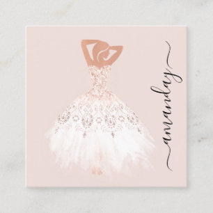 Fashion Designer Shop Rose Dress Logo QR Code  Square Business Card