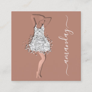 Fashion Designer Shop Rose Grey Dress QR Code  Square Business Card