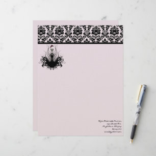 Fashion Diva 3 Pink Raspberry Monogram Damask Letterhead