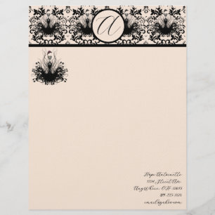 Fashion Diva Hot Pink Raspberry Monogram Damask Letterhead