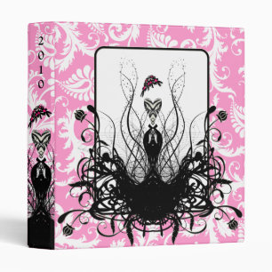Fashion Diva White Damask Raspberry Binder