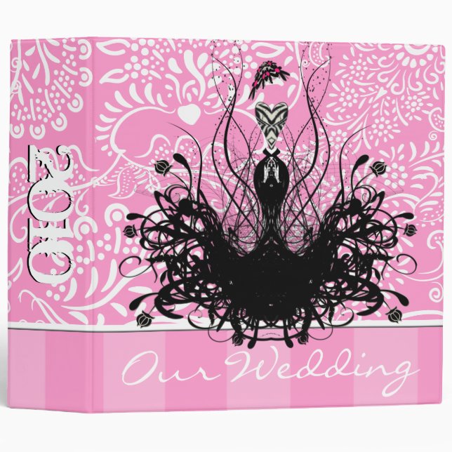 Fashion Diva White Damask Raspberry Binder (Front/Spine)