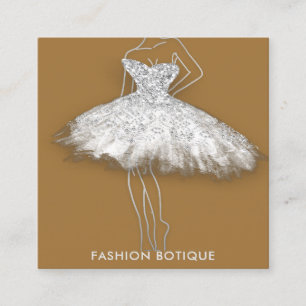 Fashion Dress Brown Logo QR Stylist Body Boutique Square Business Card