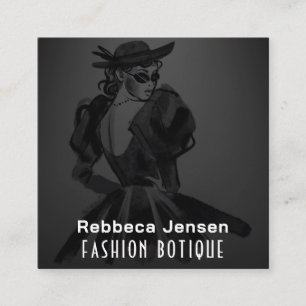 Fashion Floral Black Gold Logo QR Stylist Body Square Business Card