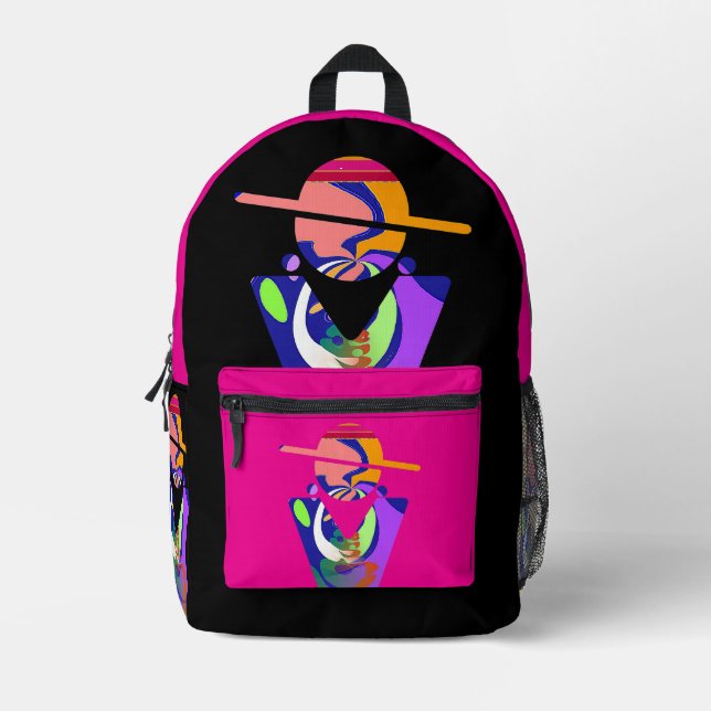 Fashion Forward Pink Black  Printed Backpack (Front)