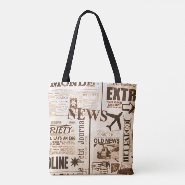 Fashion Forward Vintage Newspaper Print Tote Bag (Back)
