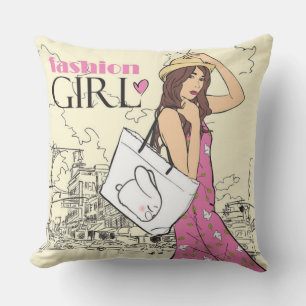Fashion Girl Avec Sac Jeu Oreiller