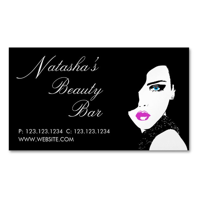 Fashion Girl Black Pink Beauty Bar Magnetic Business Card (Front)