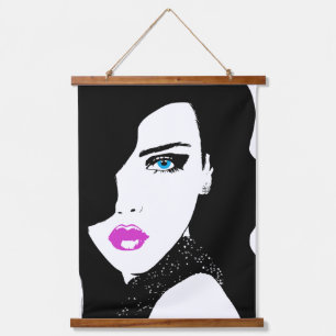 Fashion Girl Black Pink Blue Hanging Tapestry