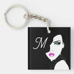 Fashion Girl Black Pink Blue Keychain