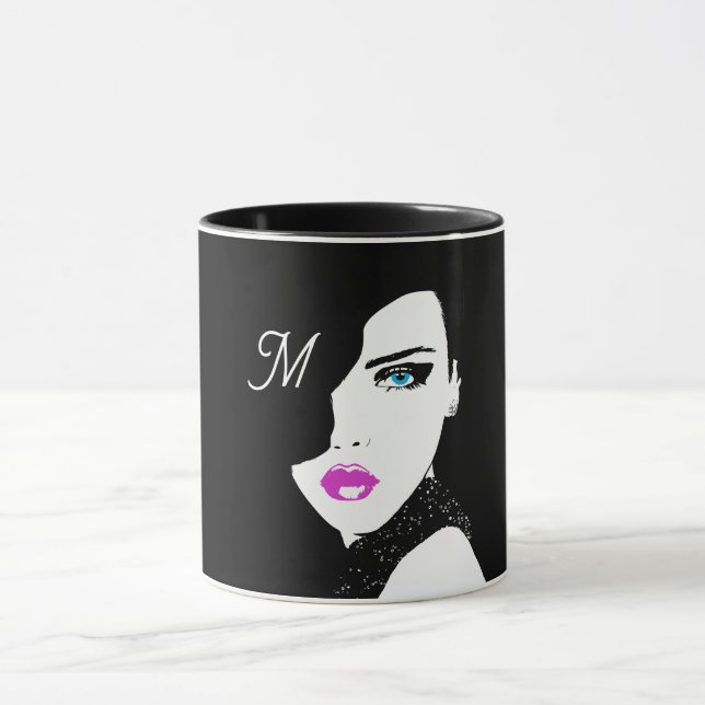 Fashion Girl Black Pink Blue Mug (Center)