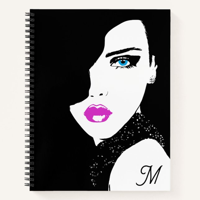 Fashion Girl Black Pink Blue Notebook (Front)