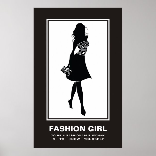 Fashion girl black white leopard print poster (Front)