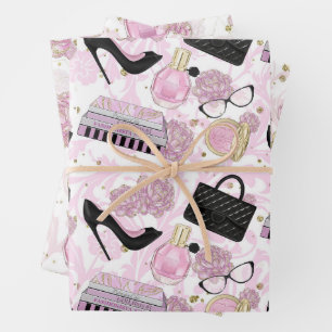 Fashion Girl Cosmetic Pink Pattern Wrapping Paper Sheet