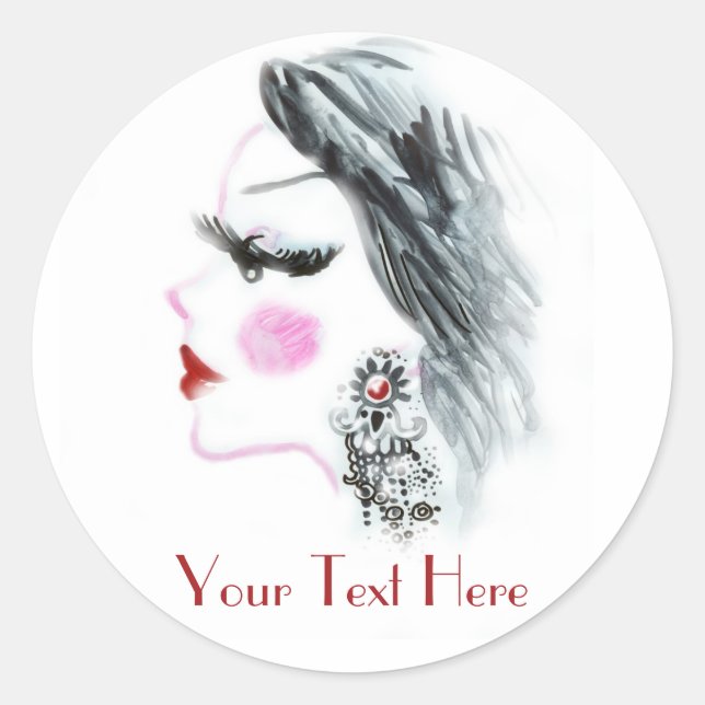 Fashion Girl Customizable Classic Round Sticker (Front)