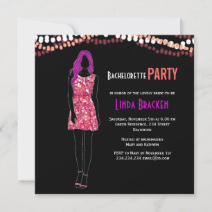 Fashion Girl Dress Lights Bachelorette Invite