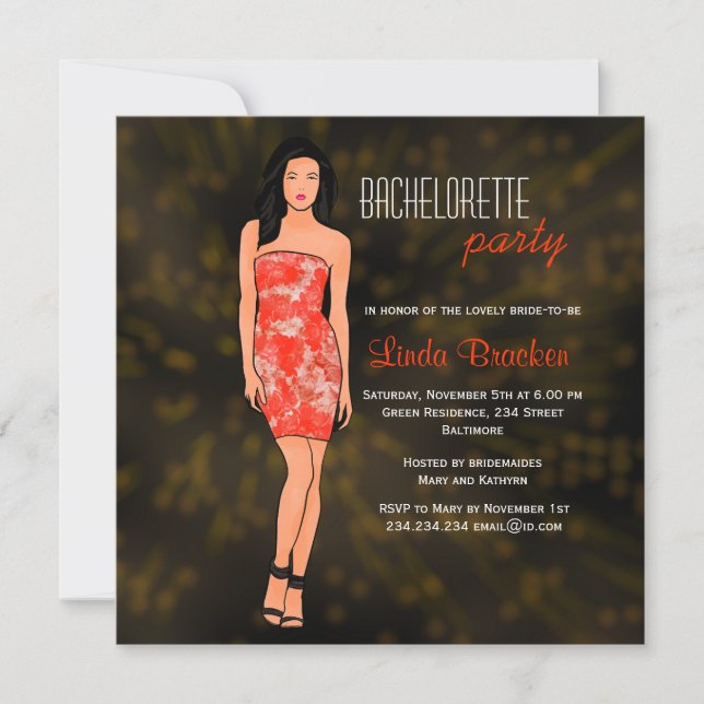 Fashion Girl Dress Lights Bachelorette Invite (Front)