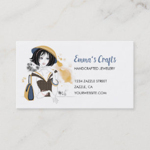 Fashion Girl in Gold and Blue Business Card