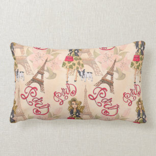 Fashion Girl in Paris Pattern Lumbar Pillow