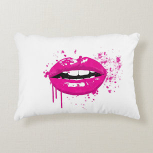 Fashion glamour trendy makeup pink lips kiss decorative pillow