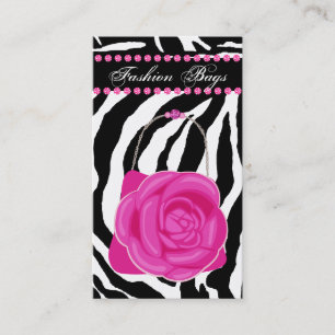 Fashion Handbag Rose Purse Pink Diamonds Zebra Business Card