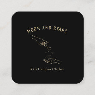 fashion, hands with magic wand and stars, square business card