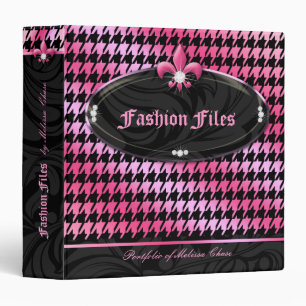 Fashion Houndstooth Fleur de lis Jewellery Pink Binder