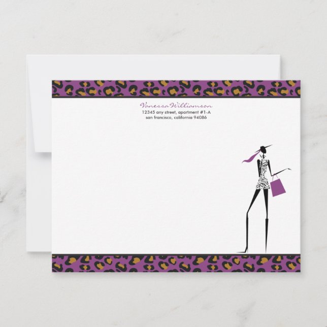 Fashion Icon Custom Flat Note Cards (purple) (Front)