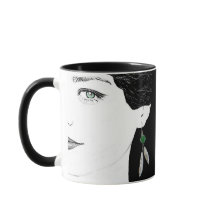 Fashion illustration floral goth girl face green f