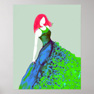 Fashion Illustration - Green-Blue Gown Poster