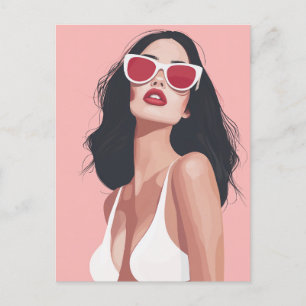 Fashion Illustration Stylish Woman With Sunglasses Postcard