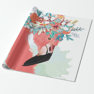 Fashion illustration with drawn pink flamingoflami wrapping paper