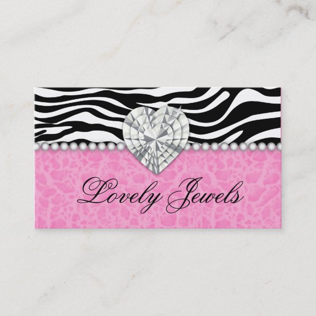 Fashion Jewels n Pearls leopard Zebra Lace Pink Business Card (Front)