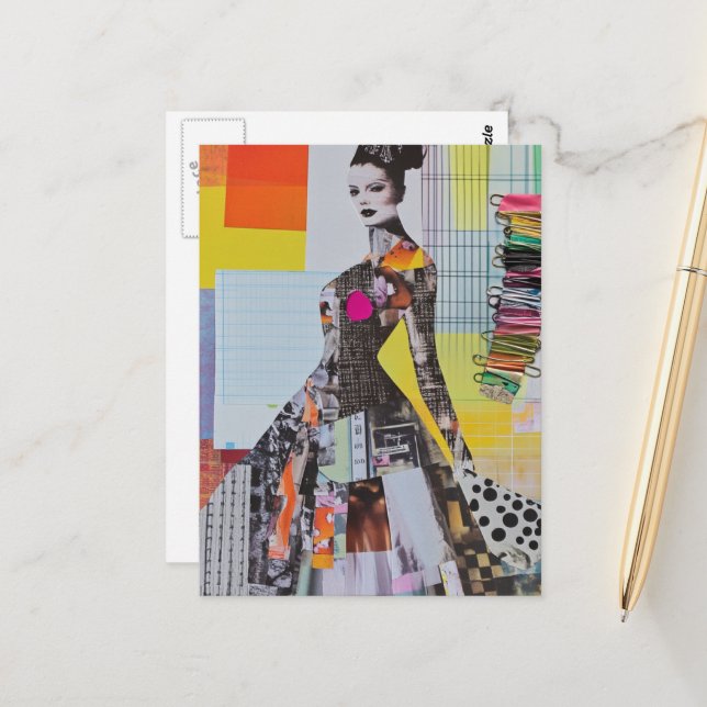 Fashion lady junk journal Collage Postcard (Front/Back In Situ)